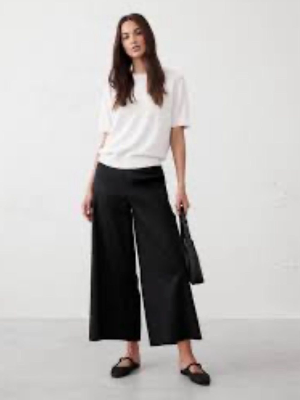 Banana Republic Black Wide Leg Cropped Pants Linen Blend Pull-On Size Large